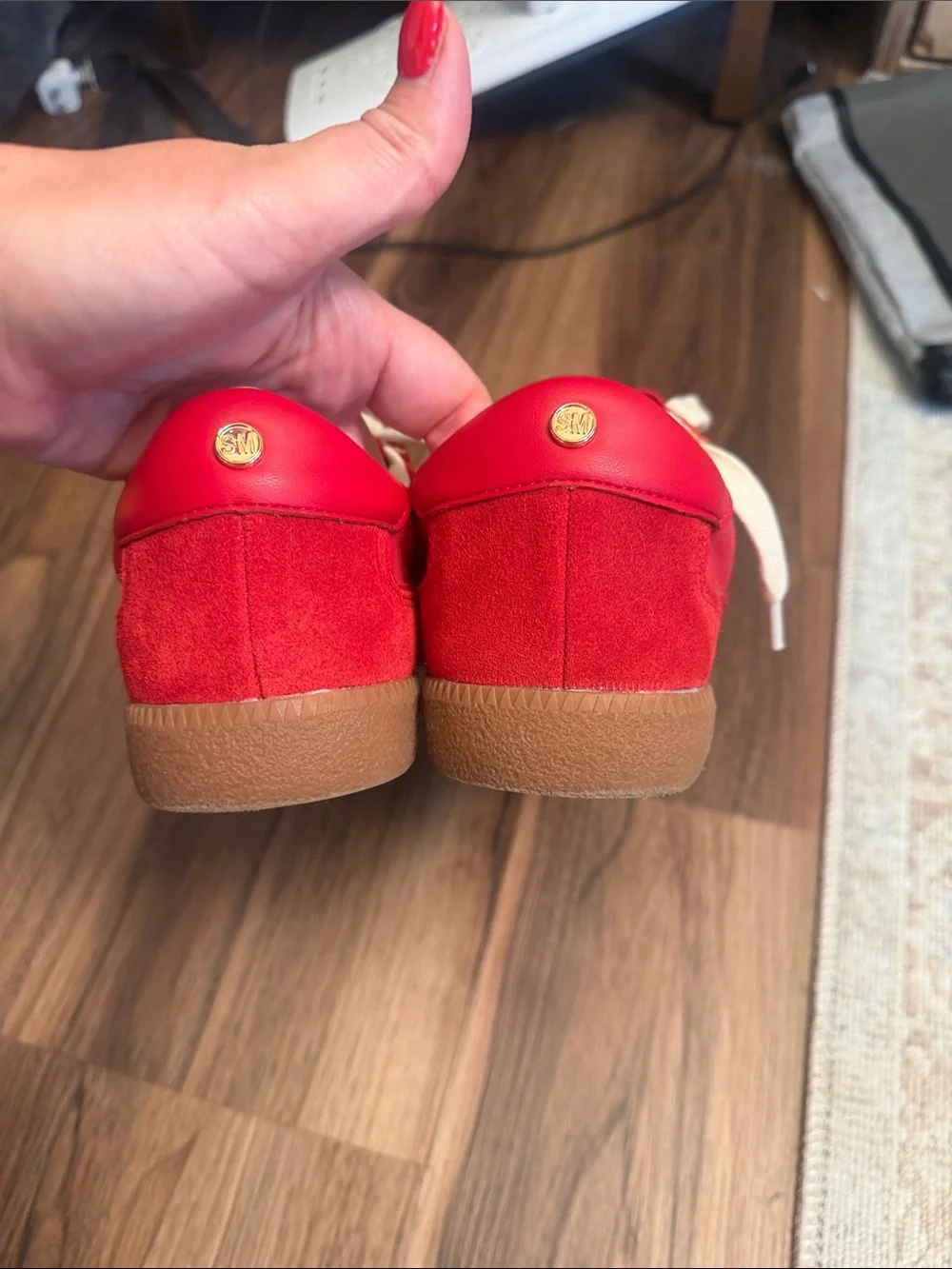 Steve Madden Red Sneakers with Blue & Cream Laces
